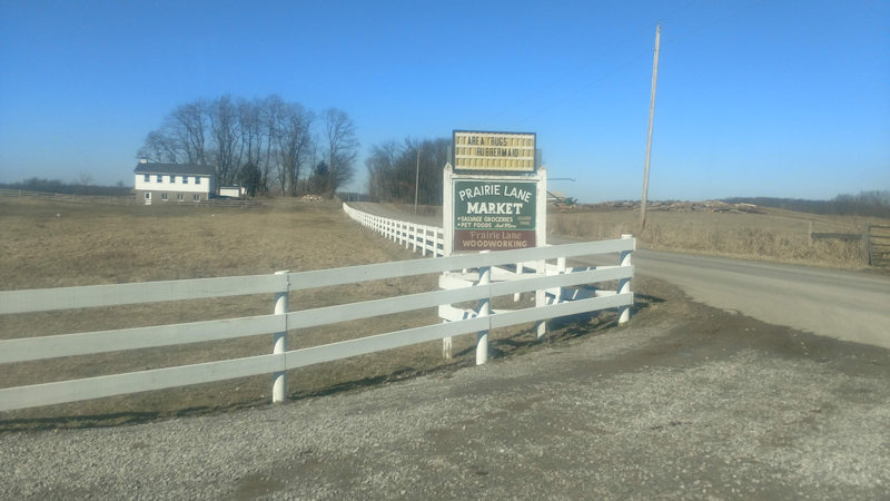Prairie Lane sign from the road