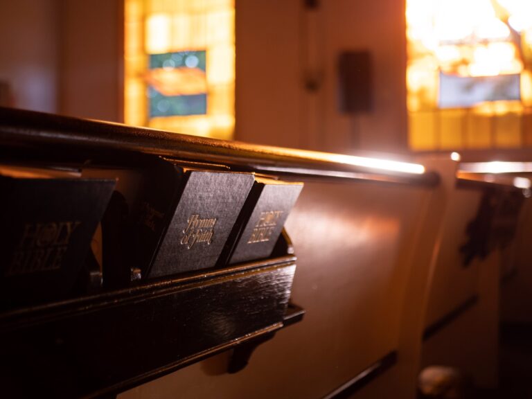 Church pews and hymnals
